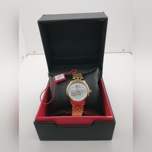 Burgi Women's Watch Gold Swarovski Crystals Wristwatch Luxury NWT Paperwork Box